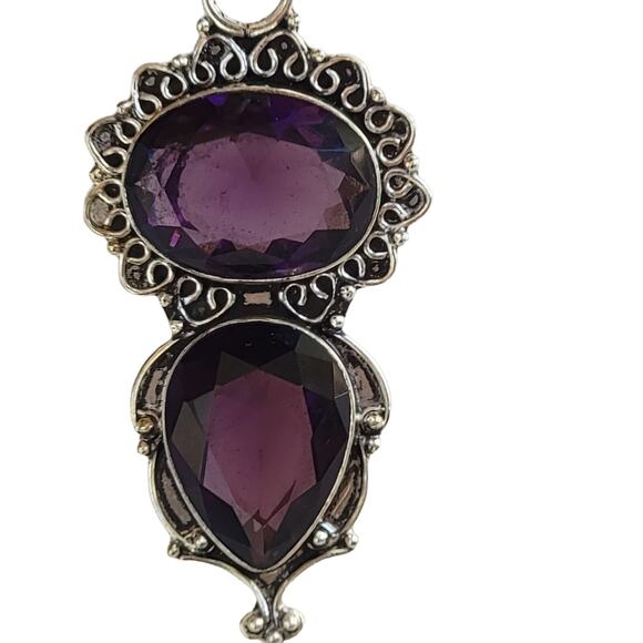 Sterling Silver Amethyst Pendant Necklace - 20-Inch Snake Chain - Picture 1 of 6